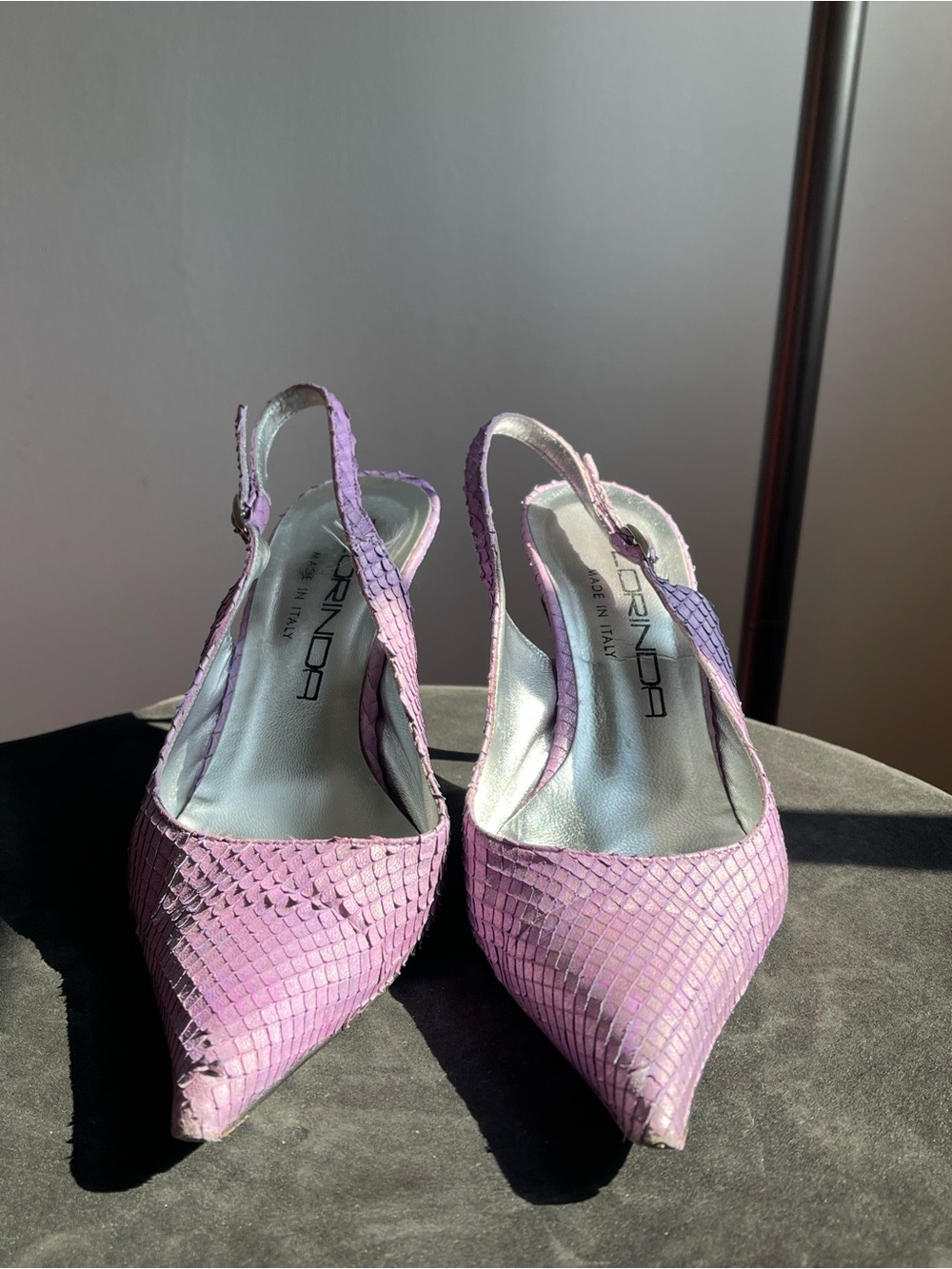 Vintage Purple Python Textured Slingback Pointed-Toe Heels - Picture 2 of 6